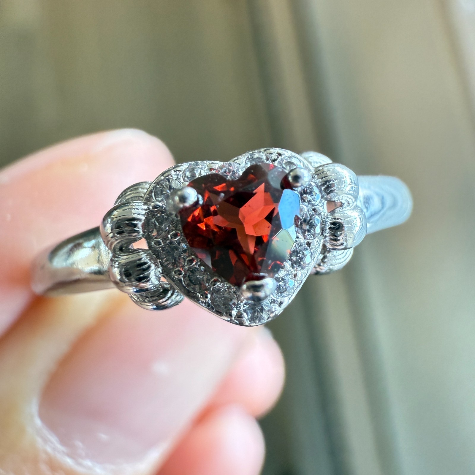 925 Sterling Silver Ring 4mm Heart Natural Rhodolite Garnet Gemstone Zircon Gift