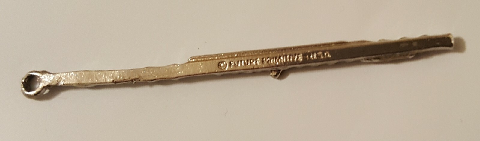 Silvertone Future Primitive USA with Black Enamel Miniature Flute Charm 2″ Long