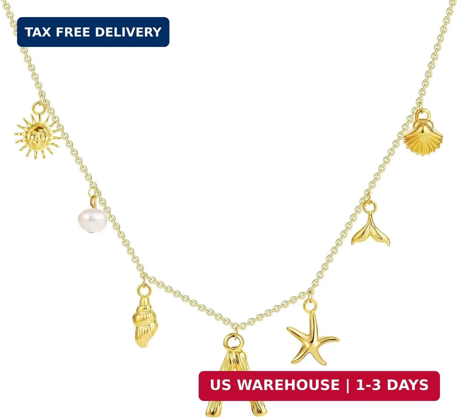 SLOONG Initial Charm Necklace for Women, Beach Pendant 14K Gold Plated Letter Ne