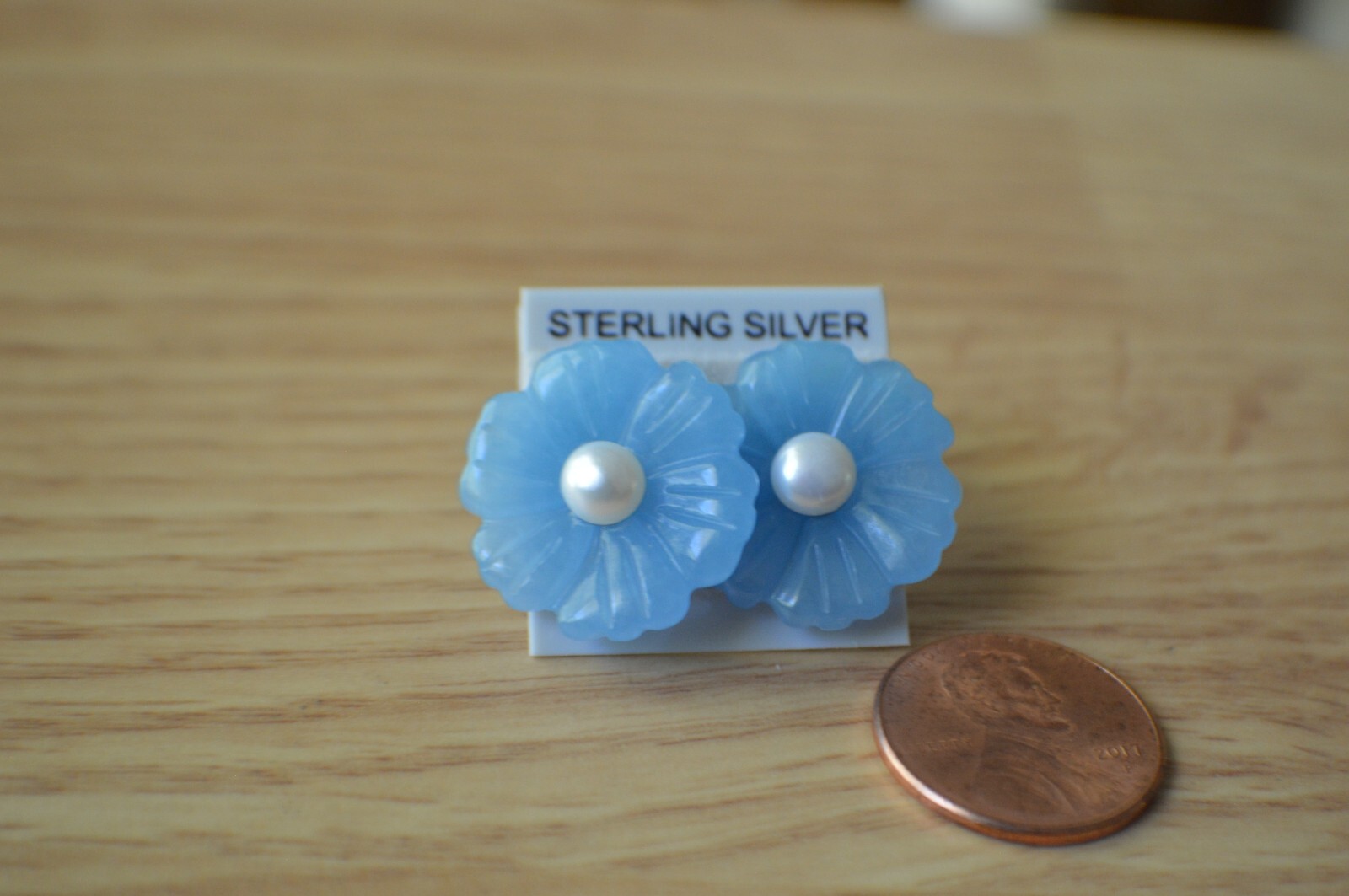 25.0ct Premium Blue Jade / Freshwater Pearl Earrings Fine Sterling Silver