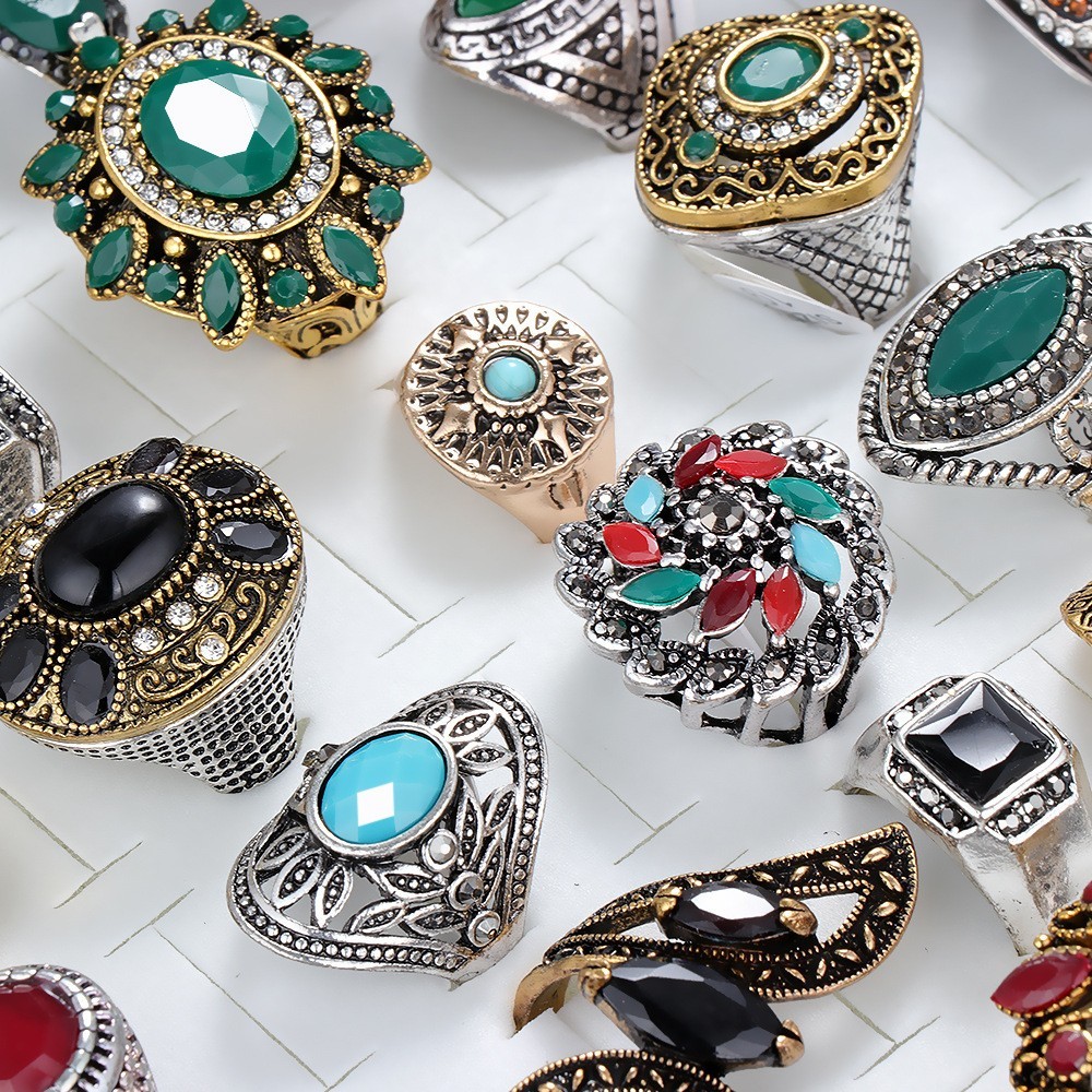 Vintage Metal Statement Rings 20pcs Wholesale Mixed Style Unisex Jewelry Bulk