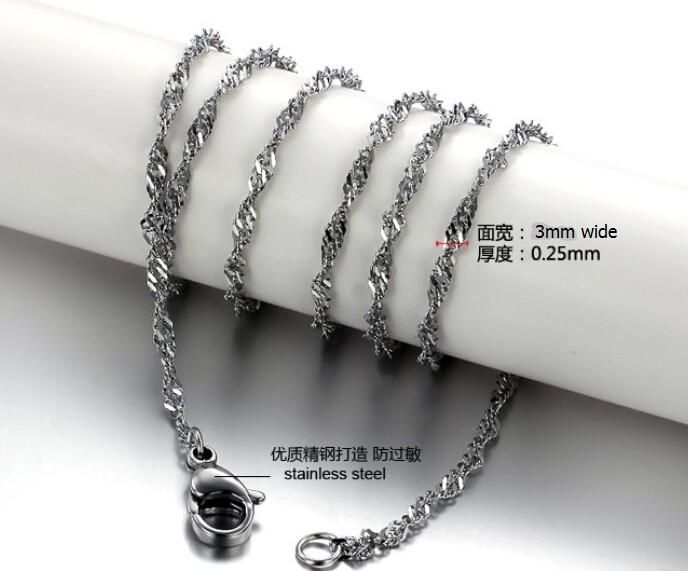 5pcs/Lot Silver Water-wave Link Chain Necklace Stainless steel Women Jewelry 3mm