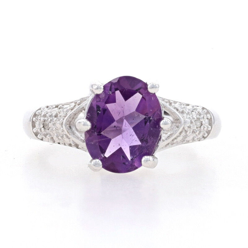 NEW Amethyst & Diamond Ring – Sterling Silver 925 Oval 2.29ctw Size 7
