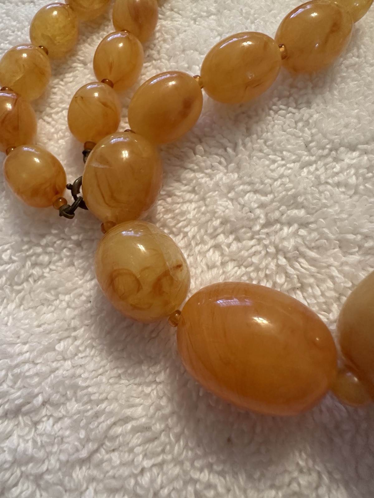 Antique Egg Yolk Translucent Lucite Beaded Necklace • 24” Graduated • 82g Estate