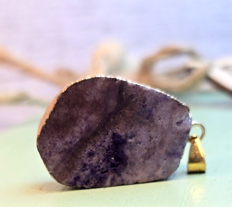 Raw Amethyst Geode Pendant Set 2pc Sparkly Crystal Cluster Rough Gemstone Gift