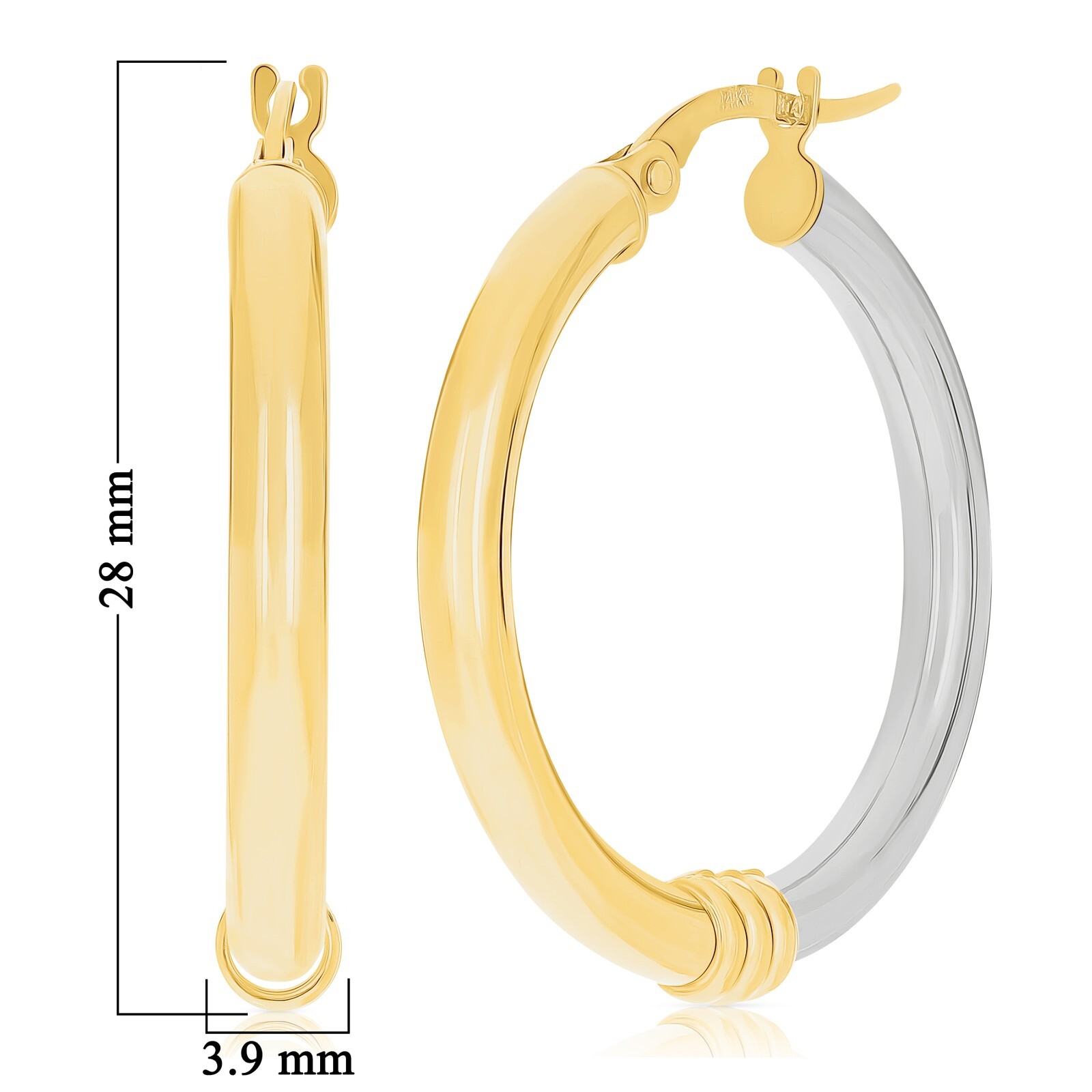 Italian 14k Yellow & White Gold Polished Medium Hollow Hoop Earrings 1.1″ 2.5g