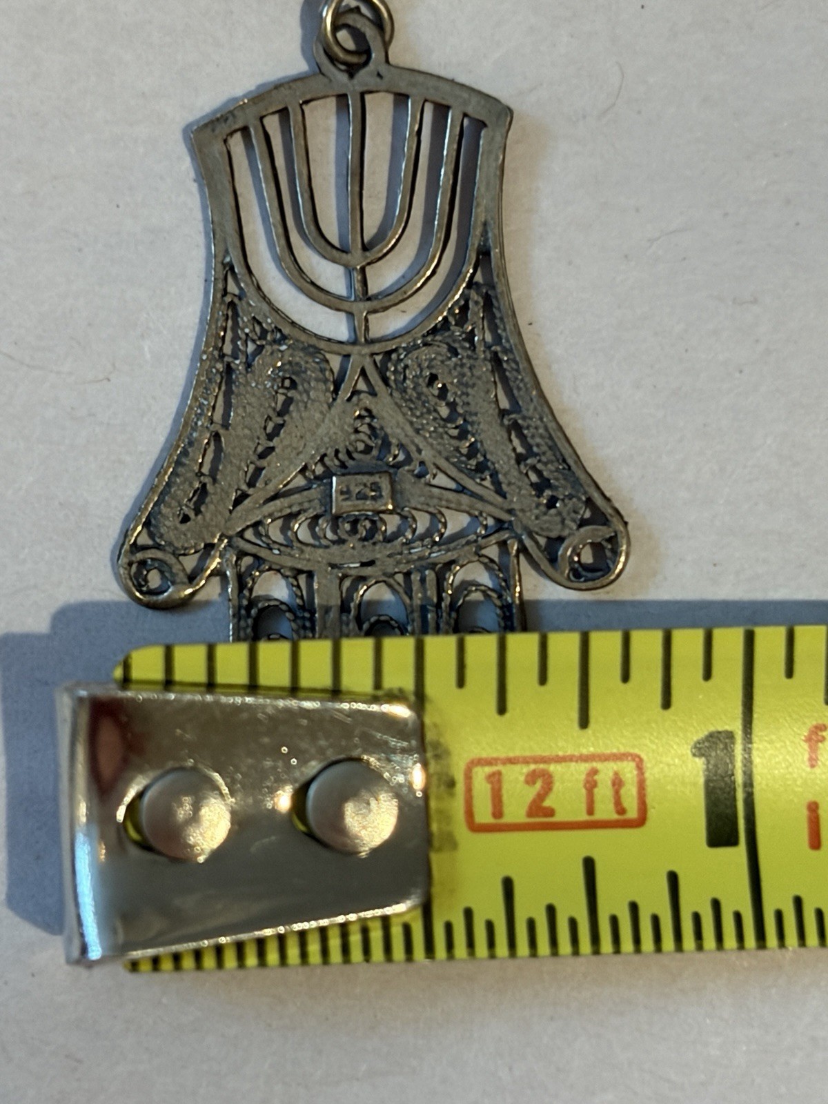 Vtg 925 Sterling Silver Filigree Hamsa Menorah Dangle Earrings Israel Judaica