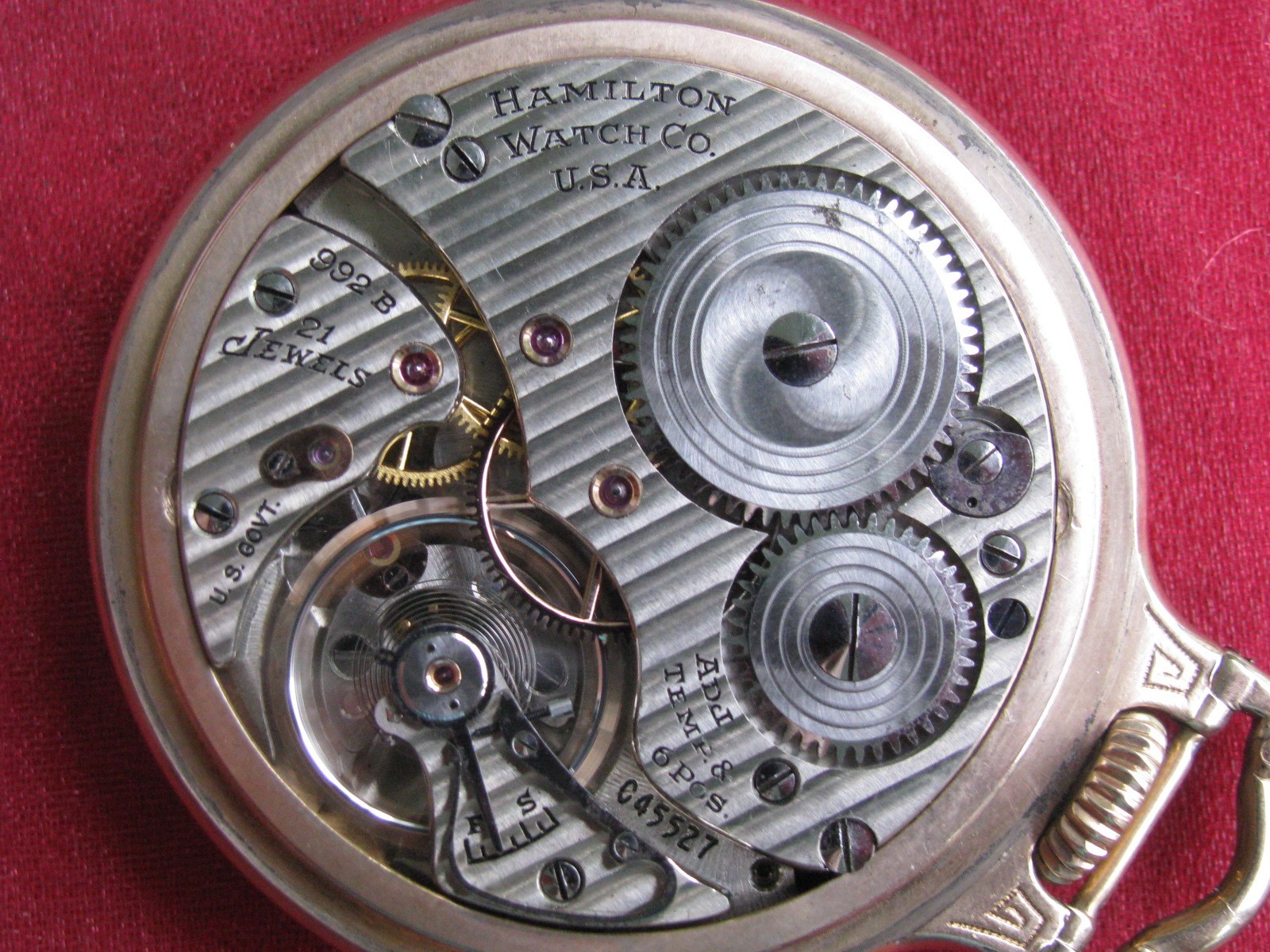 Hamilton 992b 21j 16s US GOVT Railroad Pocket Watch, Gold Filled BOC Case
