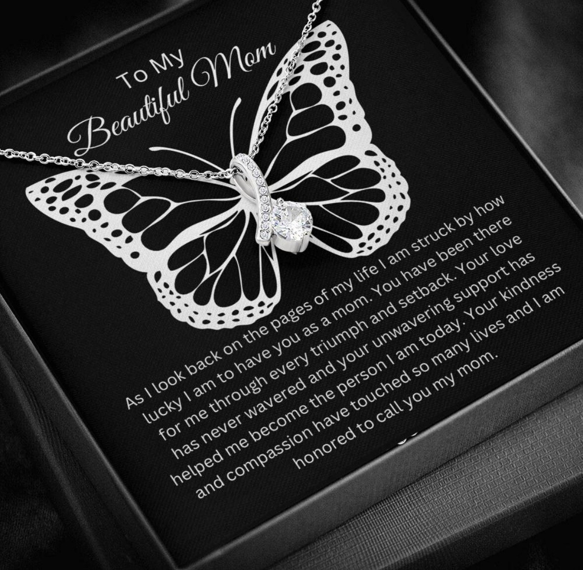 TO MY BEAUTIFUL MOM NECKLACE SOFT BOX GIFT HOLIDAY BIRTHDAY MOTHER’S DAY GIFT