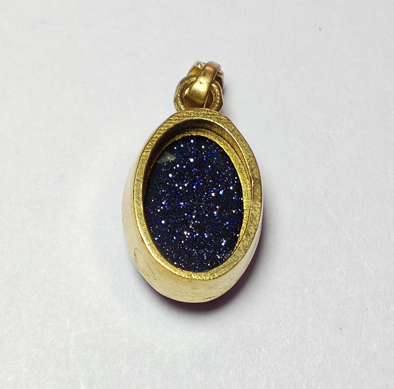 Celestial Blue Goldstone Cabochon Brushed Gold Bezel Setting Pendant for Unisex