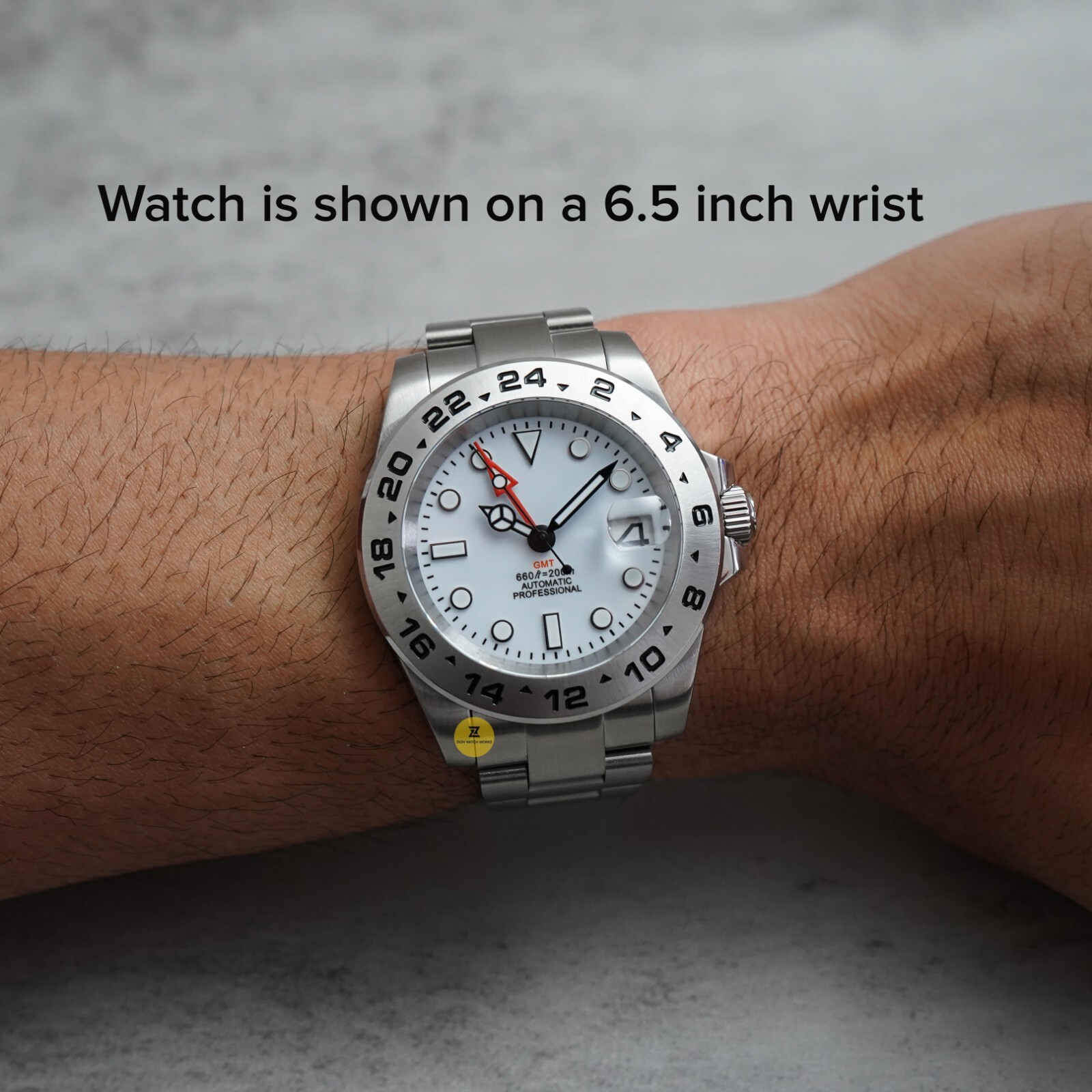40mm White Custom Explorer 2 GMT Mod Watch NO LOGO w/ NH34 Automatic Mvmt