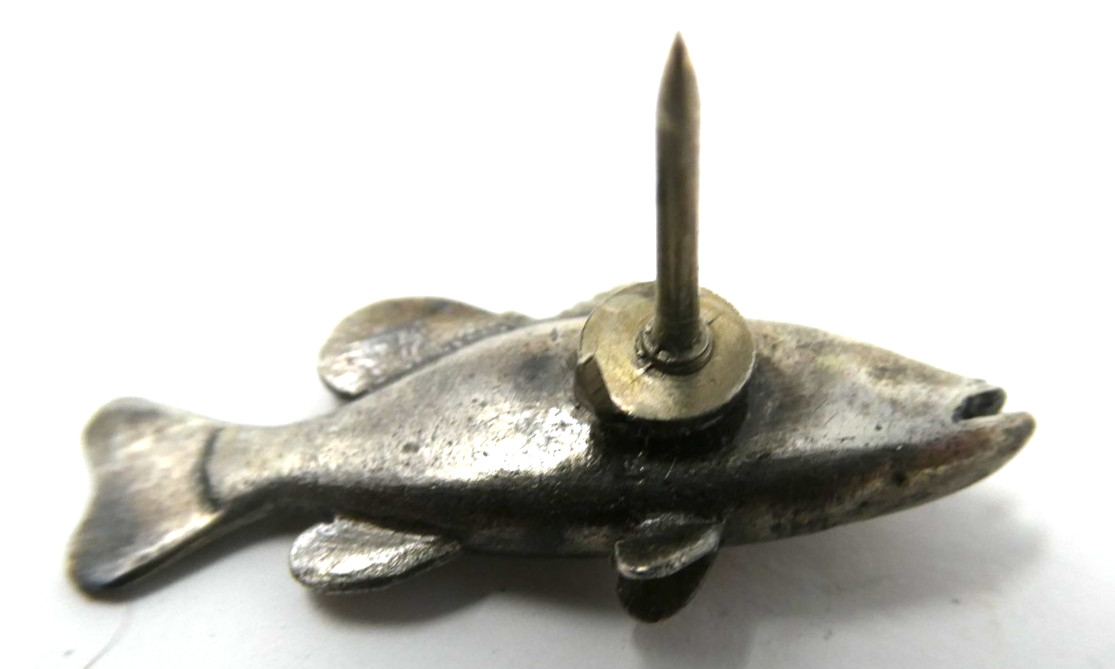 Silver Toned Fish Tie Tack Small Large Mouth Bass Trout Walleye Hat Pin Vintage