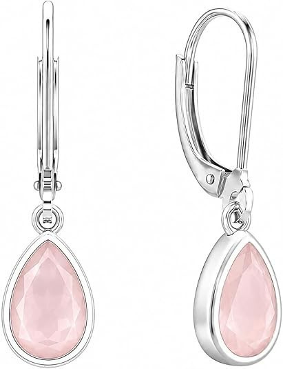 JUS 925 Sterling Silver Natural Rose Quartz Pear Shape Dangle Earrings Handmade