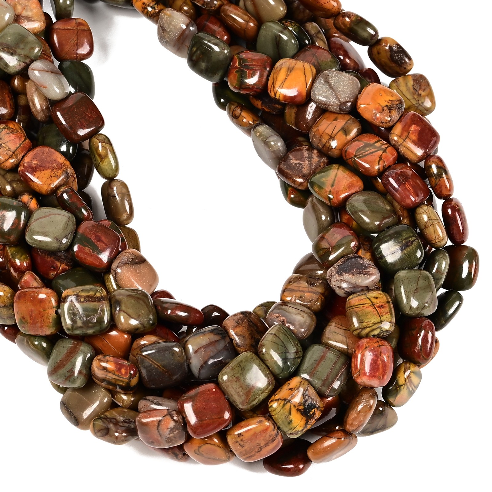 Natural Red Creek Jasper Flat Square Shape Beads Size 10mm 15.5” Strand