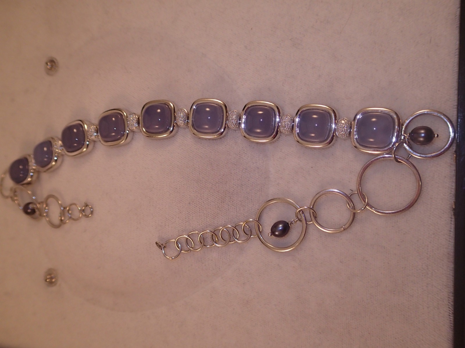 18k white gold ~60TCW diamond chalcedony w/pearls choker 15″ adjustable 52.8g