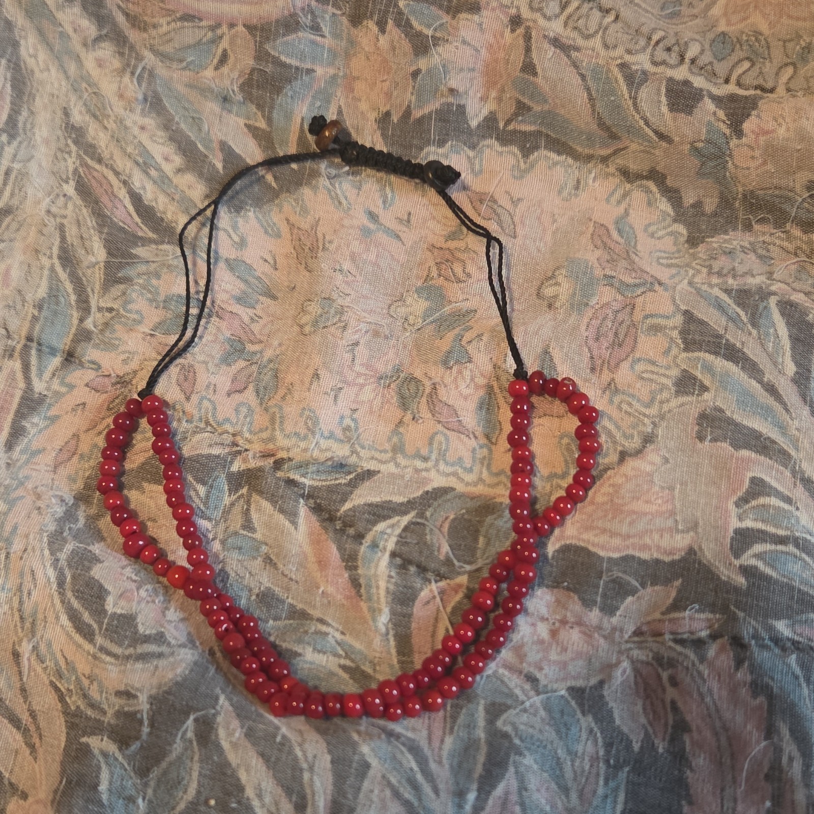 Red & Black Round Beaded Bracelet Adjustable Brown Ball/Bead Waxed String