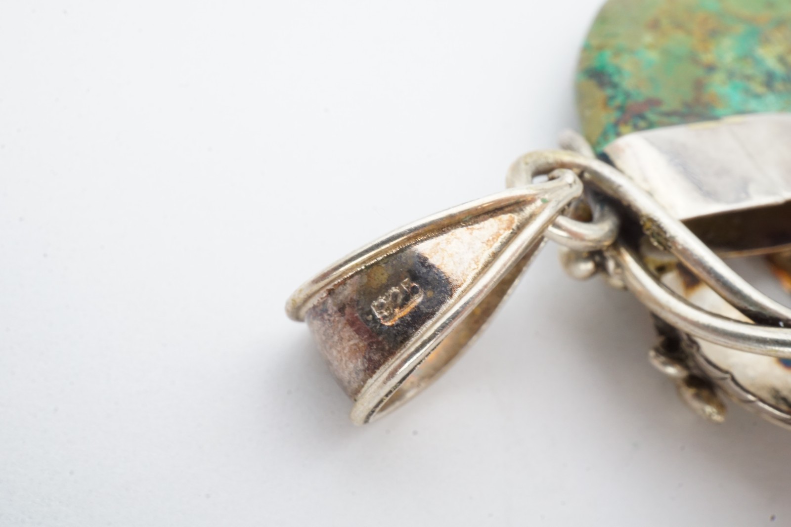 Vintage Sterling Silver 925 Amber Turquoise Pendant