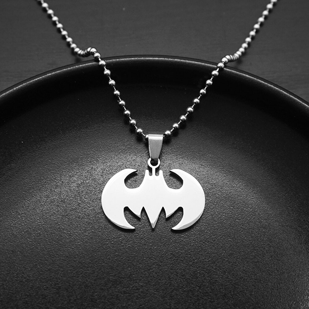Stainless Steel Superhero Bat Charm Necklace Batman Insect Pendant Jewelry