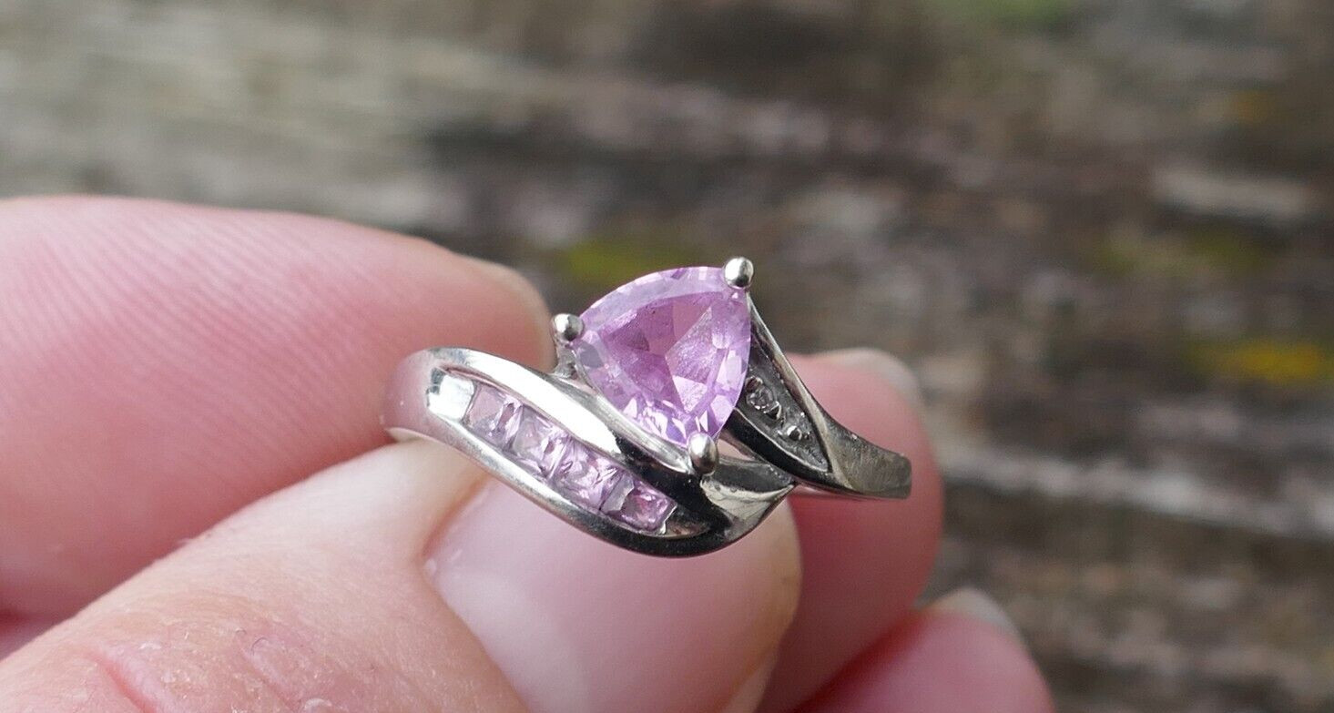 Vintage 10k White Gold Pink Sapphire & Diamond Accent Ring – Size 6.75