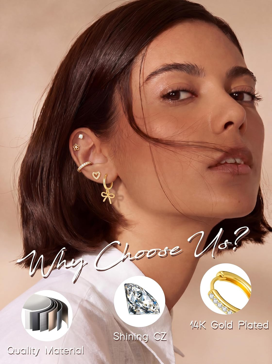 12 Pairs Small Stud Hoop Earrings Set for Women – 14K Gold Plated Huggie Hoops H