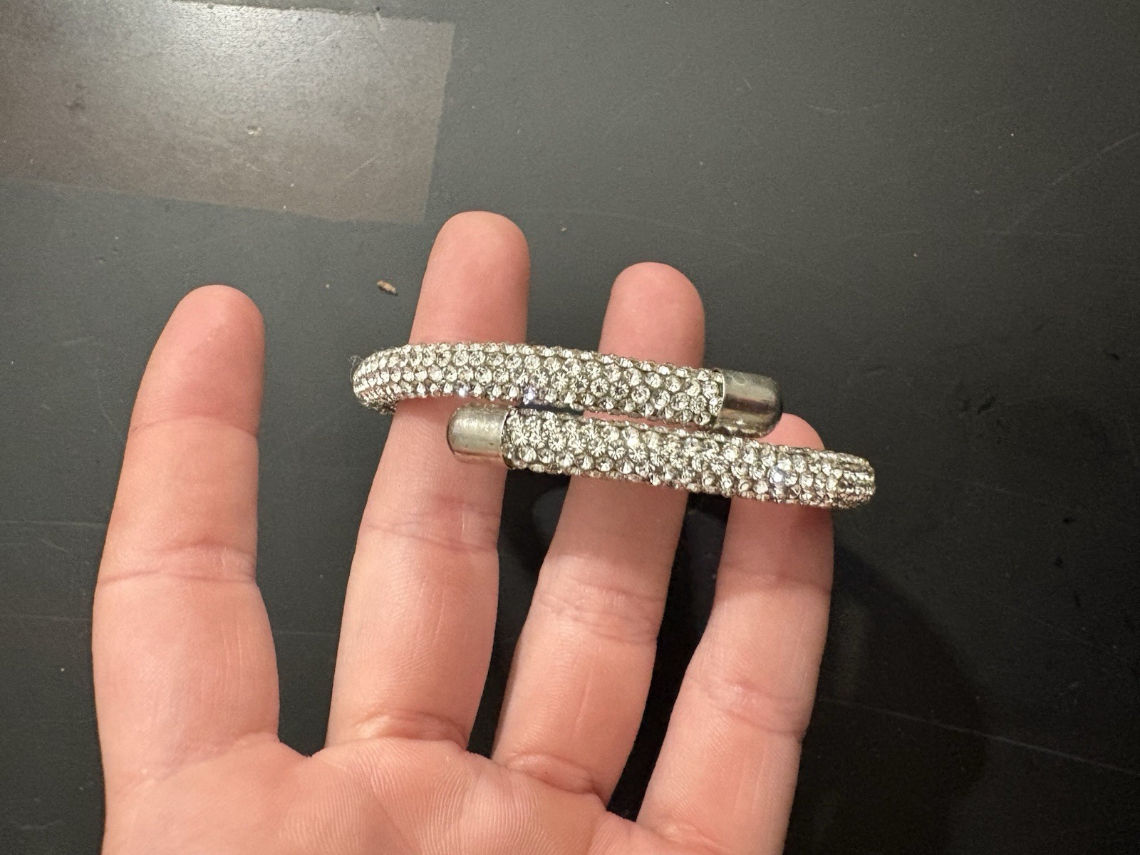 Silver Tone Wrap Cuff Bangle Bracelet, Pavé White Crystal Rhinestone