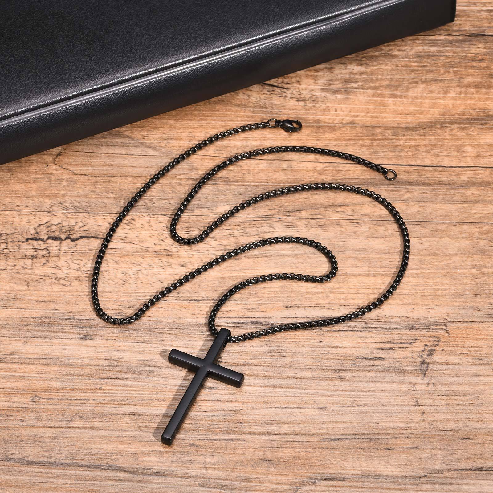 Cross Necklace for Men Women,Plain Cross Pendant Collar with Box Chain Gift