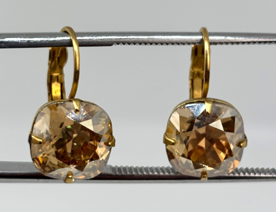 Vintage Signed LIZ PALACIOS Peach Color Crystal Gold Tone Pierced EARRINGS