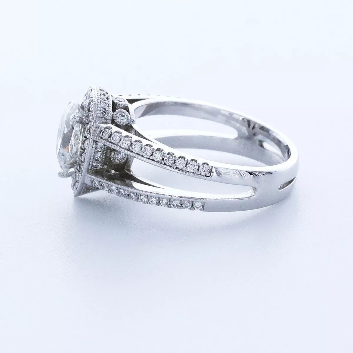 Side Stone Engagement Ring 18K Gold Halo 1.80 Carat Pear Lab-Grown Diamond E SI1