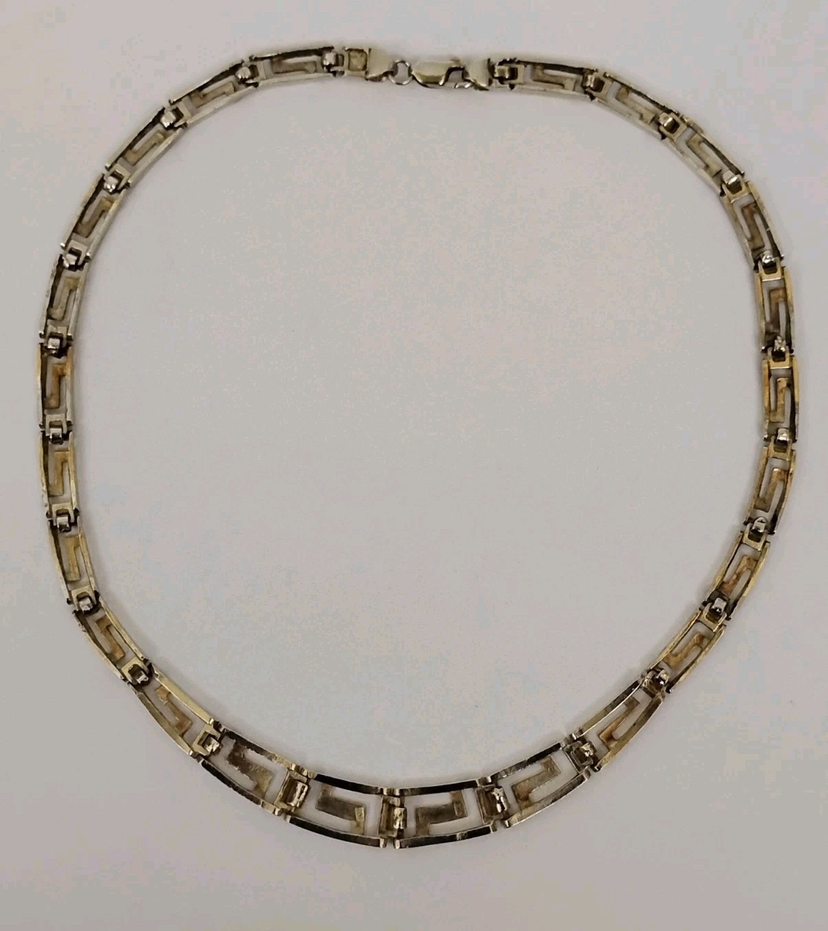 Sterling Silver Greek Key Necklace Graduated Openwork Links 17.5″ 36.9g