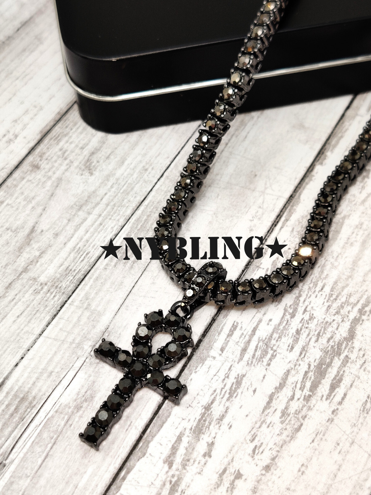 Hip Hop Gold Plated Tennis Chain ANKH Pendant Choker ICED Necklace CZ Jewelry