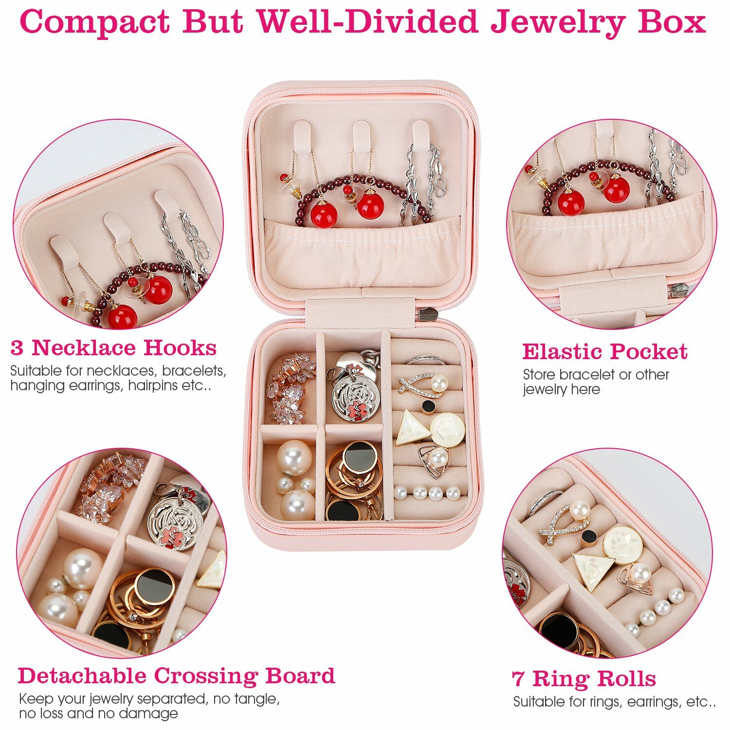Mini Jewelry Box Organizer PU Leather Ring Earring Necklace Case Travel Storage
