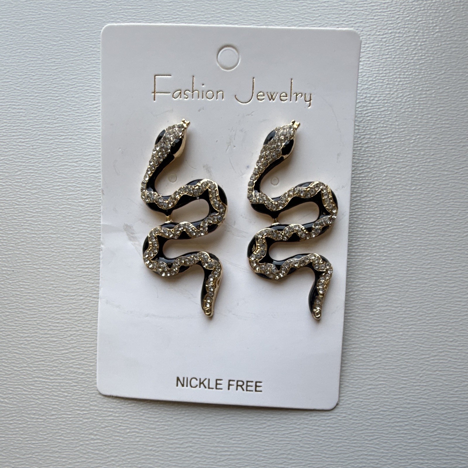 Fashion Jewelry Snake Stud Earrings Gold Tone Black Pavé Crystal (Set of 2)