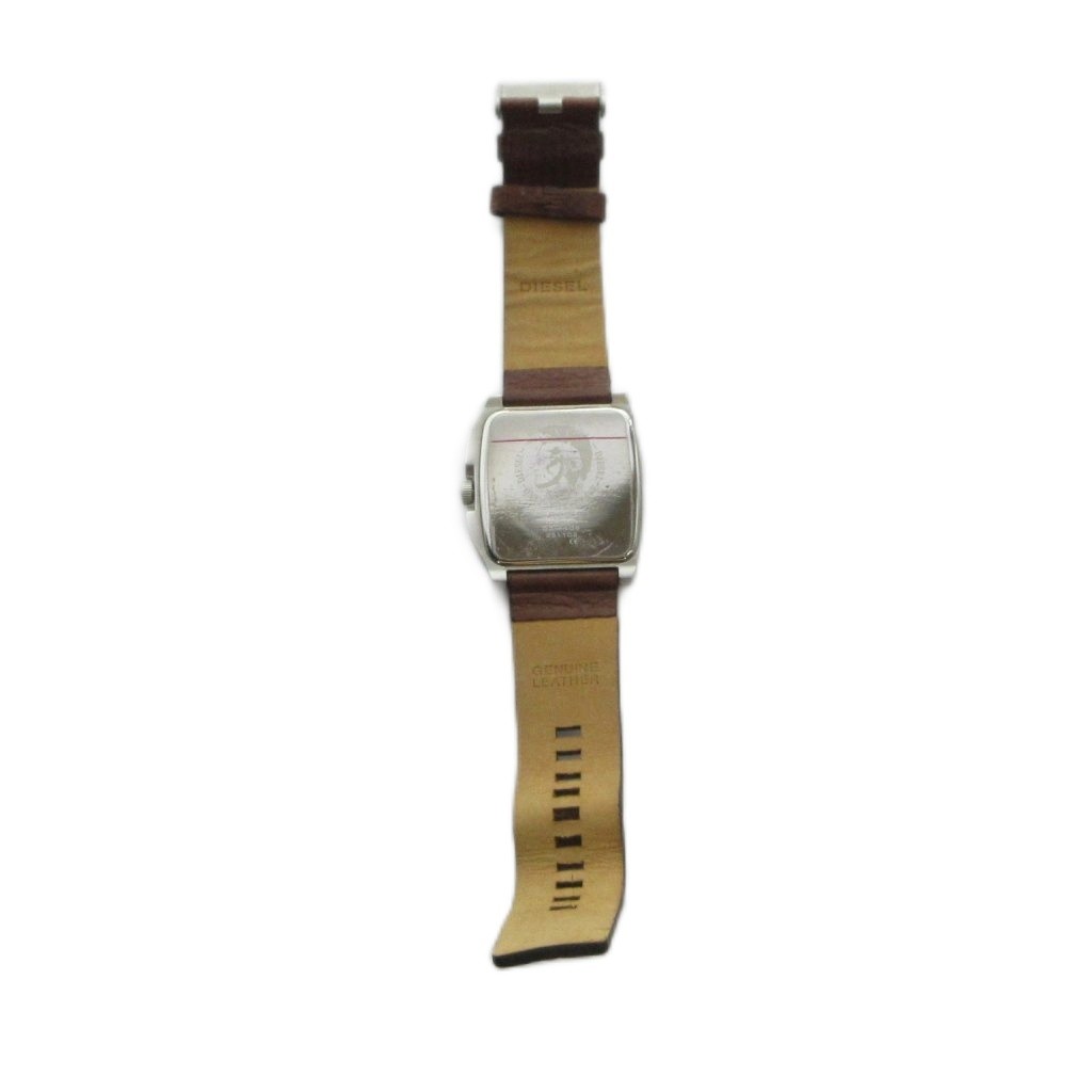 Diesel DZ-1409 Square Leather Strap Quartz Watch 40mm Silver Men’s Authentic