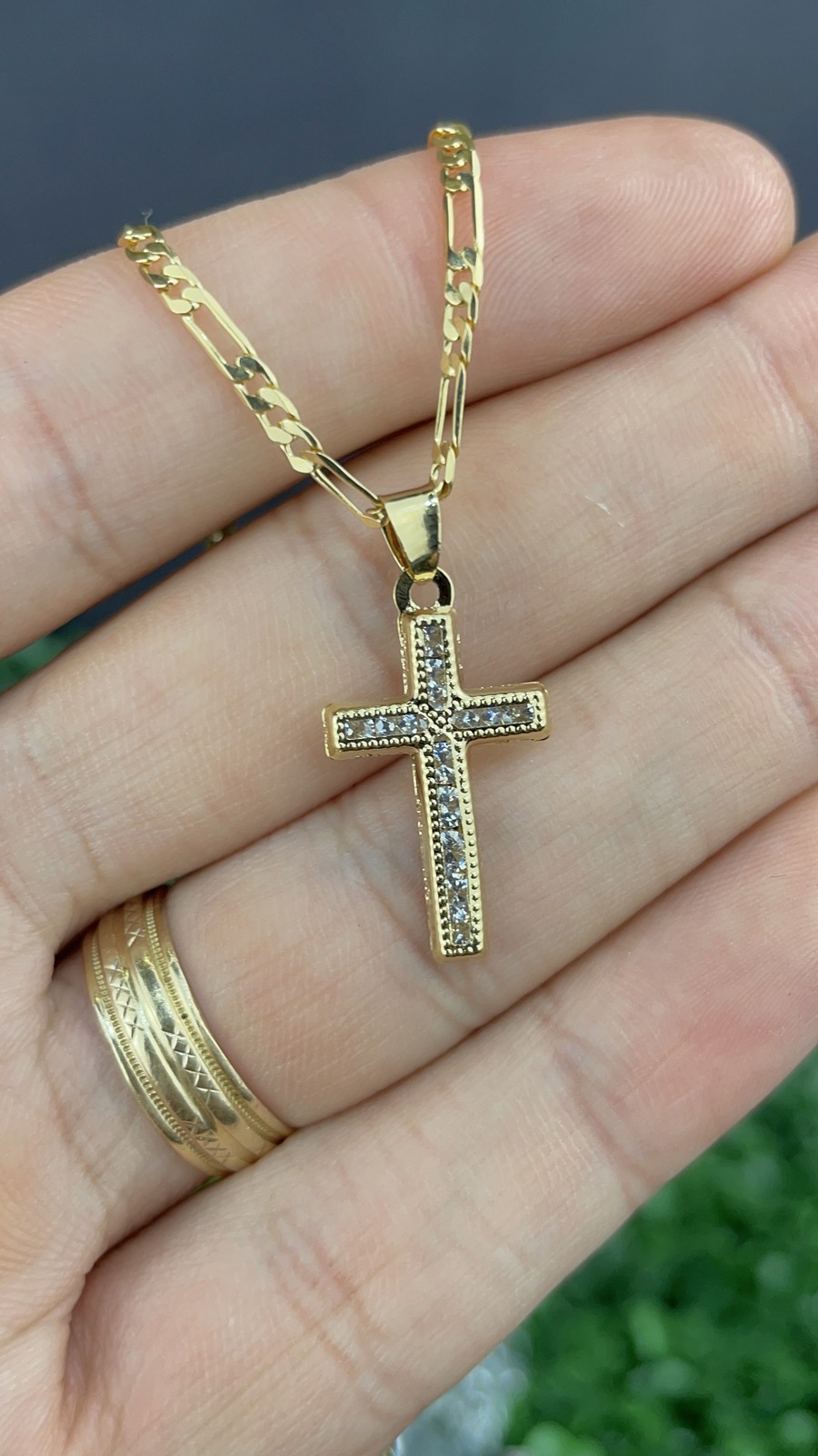 CZ Cross Necklace for Women Men Unisex Crucifix Charm Pendant Figaro Chain Gifts