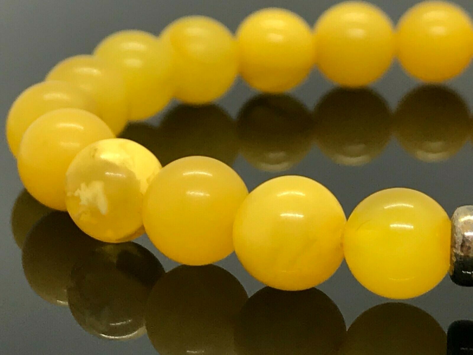 AMBER BRACELET Round Natural Baltic Amber Beads Egg Yolk Yellow Ladies 6,4g A104