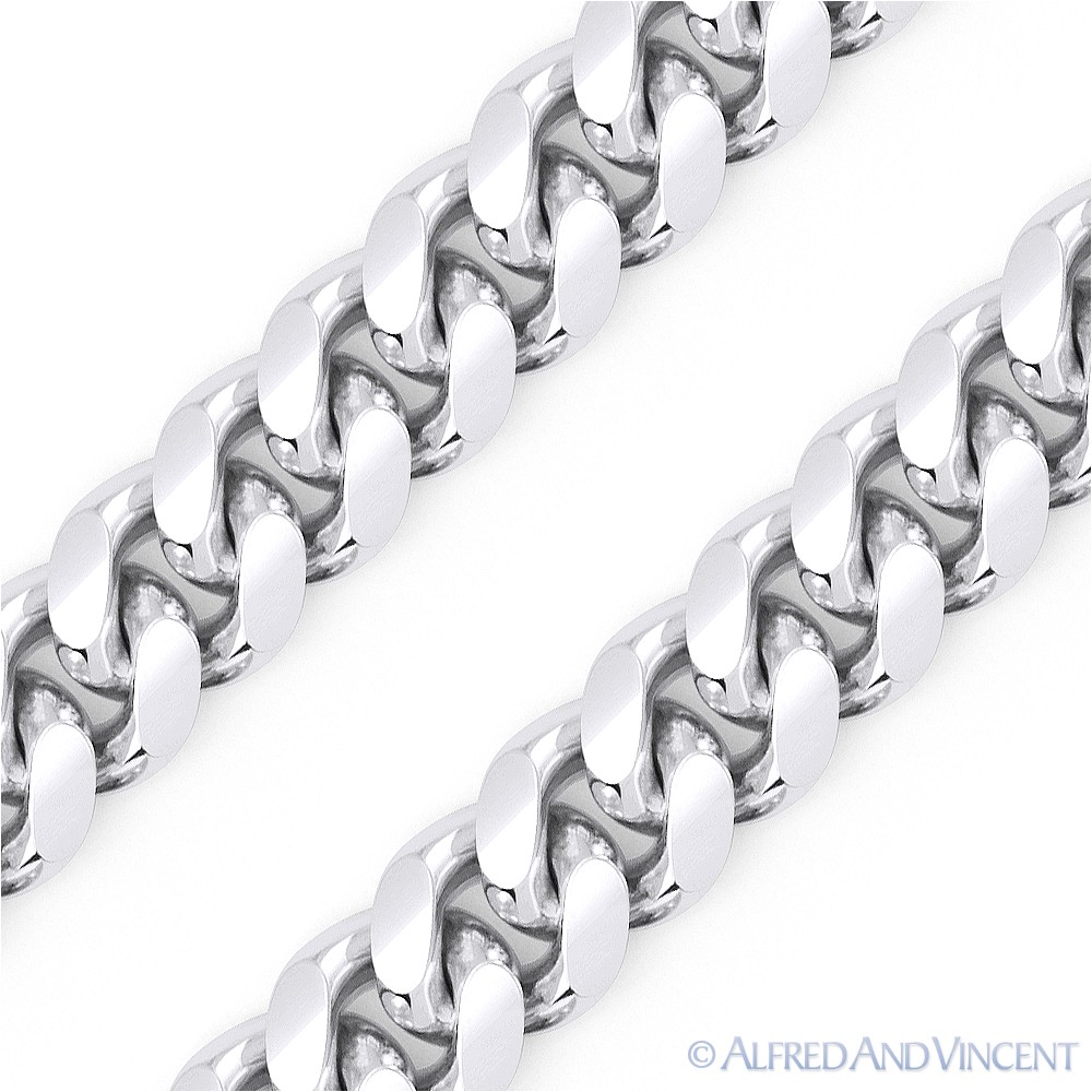 9.7mm Miami Cuban Curb Link Italy .925 Sterling Silver w/ Rhodium Chain Bracelet