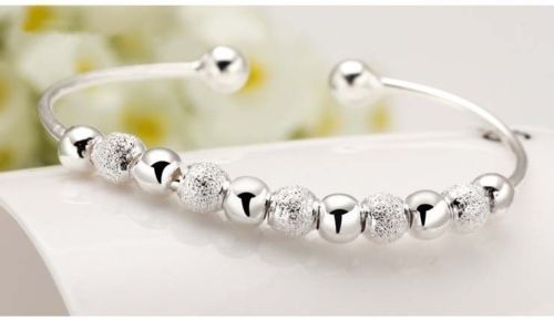 Women Fashion Jewelry 925 Silver Plated Beads Adjustable Cuff Bracelet 18-7