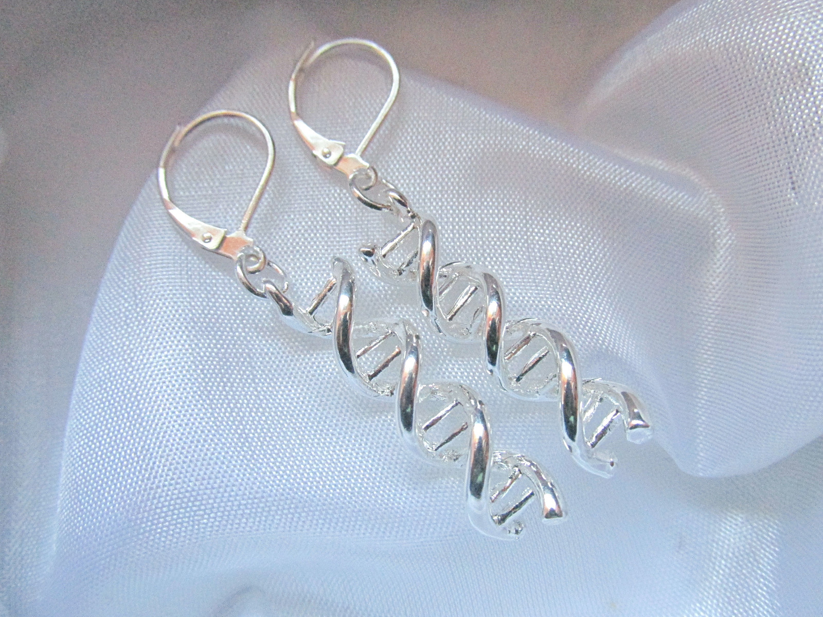 Stering Silver DNA Spiral Helix Leverback Drop Dangle Earrings