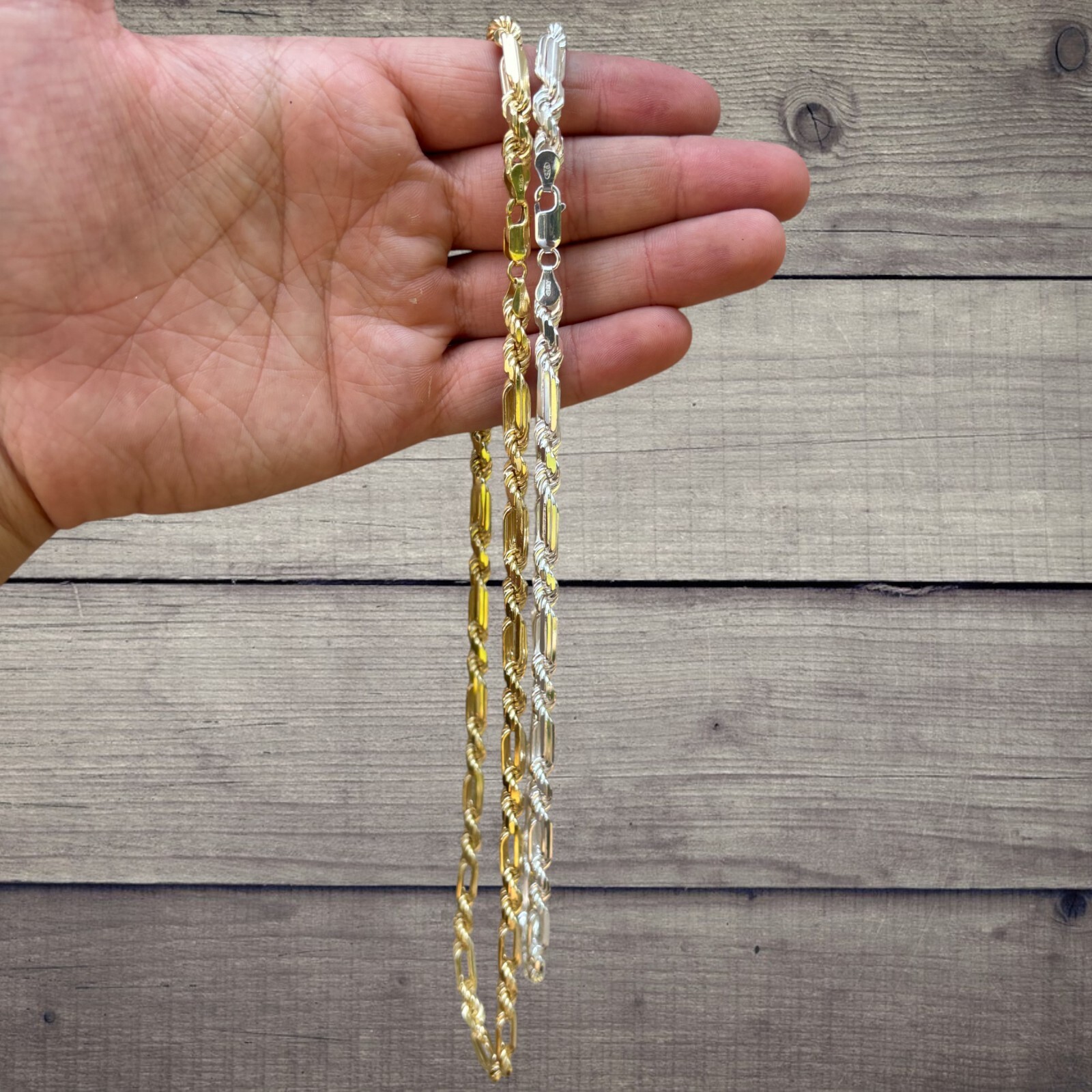 6mm Figarope Chain Necklace – Real Solid 925 Sterling Silver Or 14k Gold Vermeil
