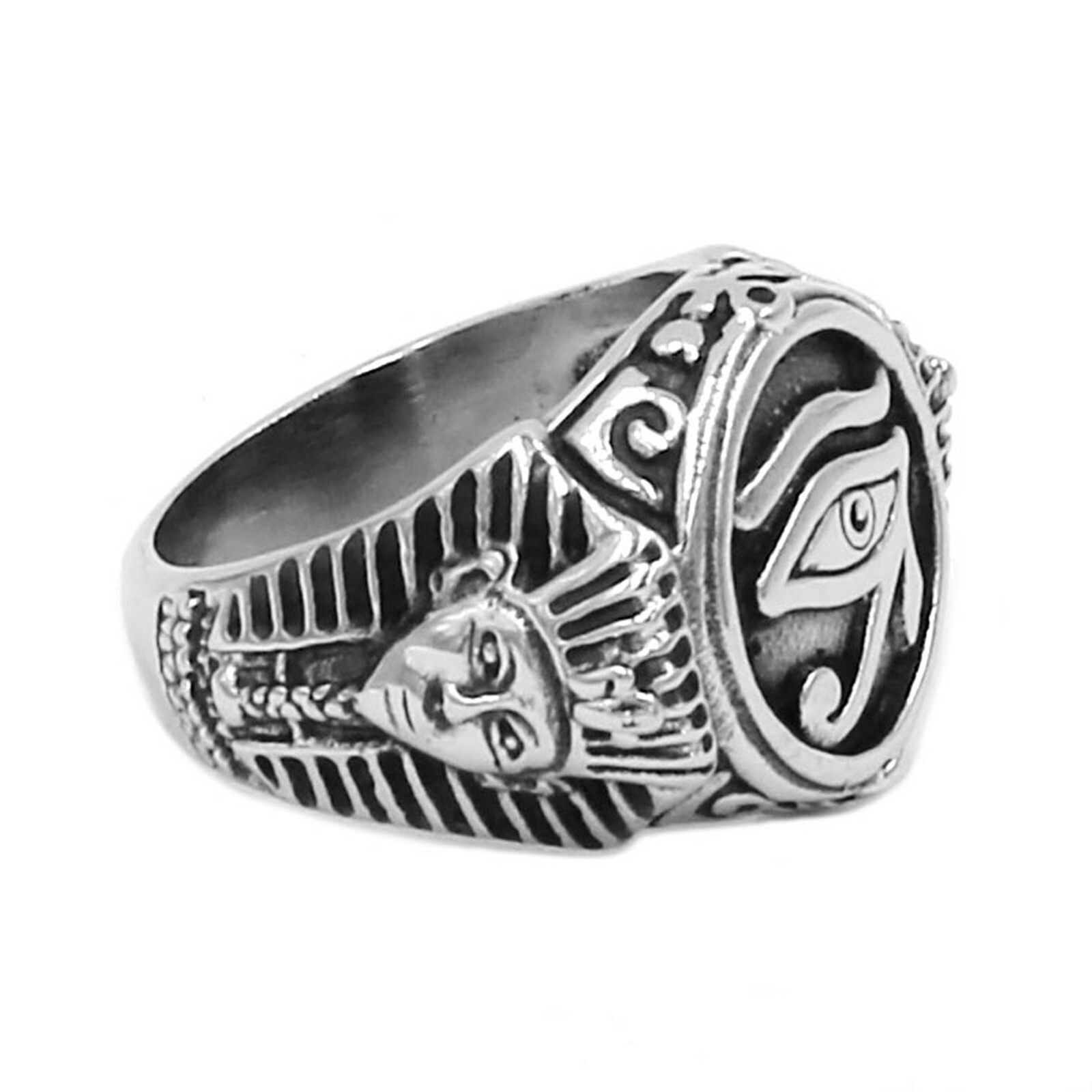 Egyptian Eye of Ra Ring Stainless Steel Ancient Egypt King Tut Signet Band