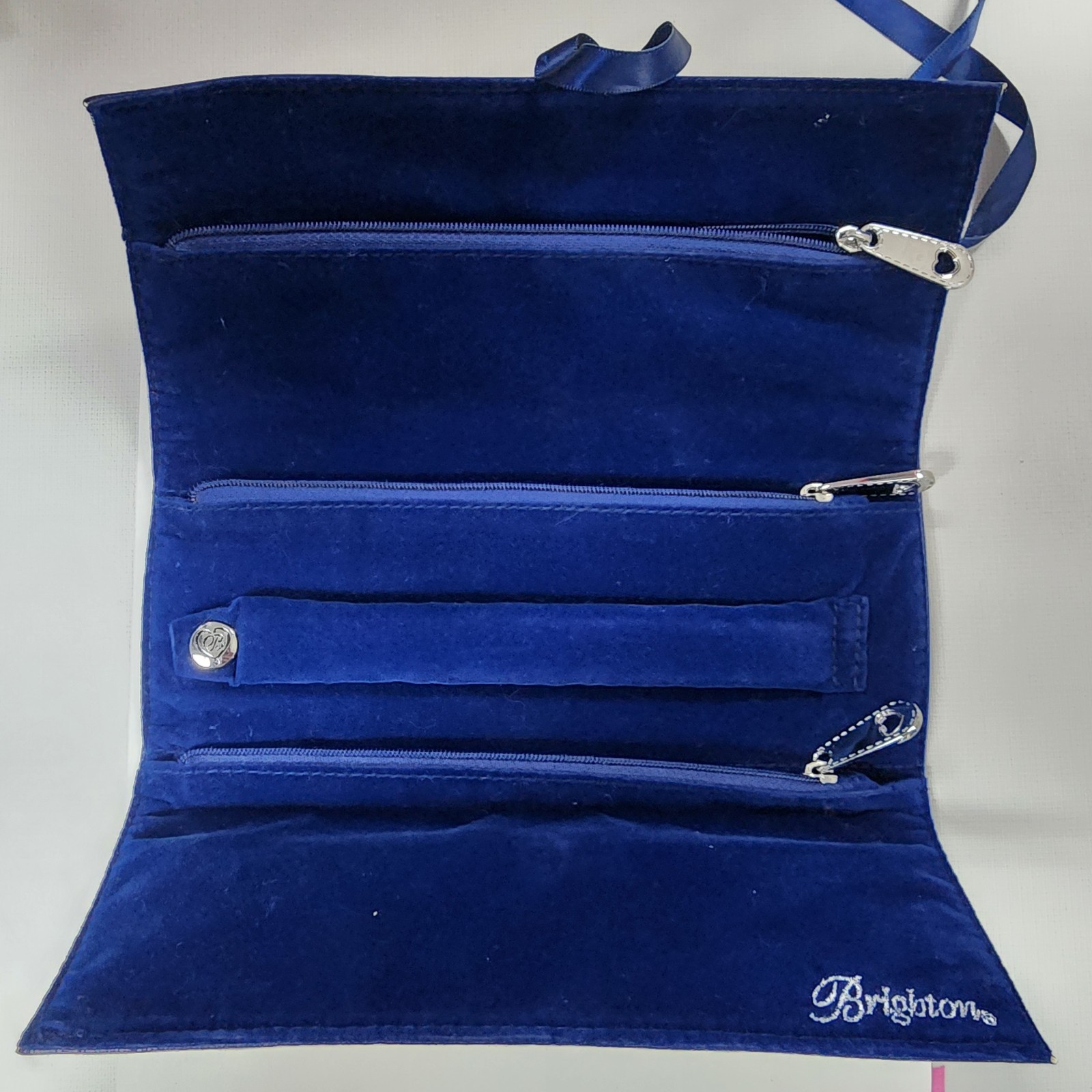 Brighton Nautical Travel Jewelry Roll Blue Velvet Lined Zippered Compartments