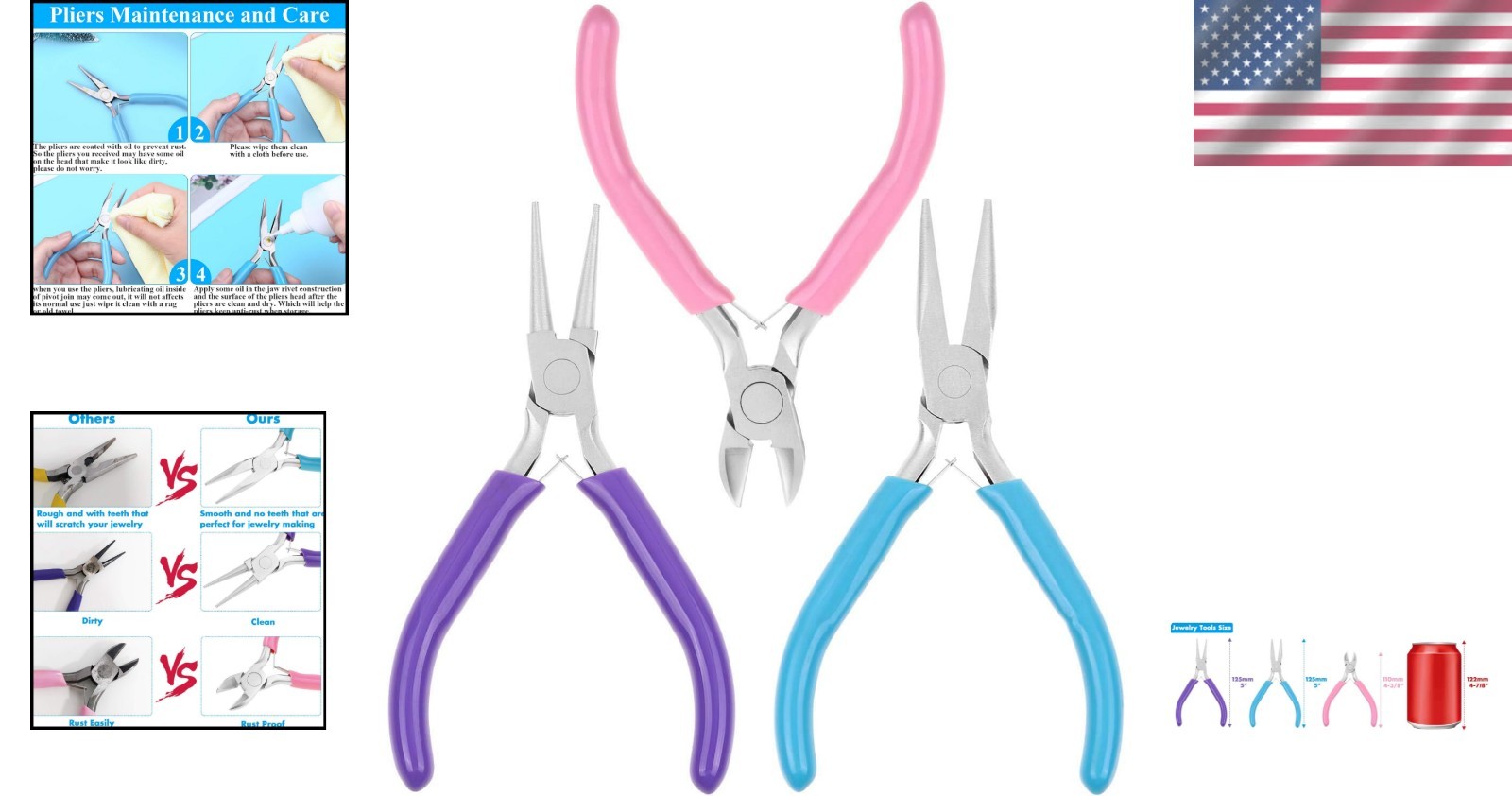 Heavy-Duty Jewelry Pliers Set with Ergonomic Rubber Handles – 3 Tools Included