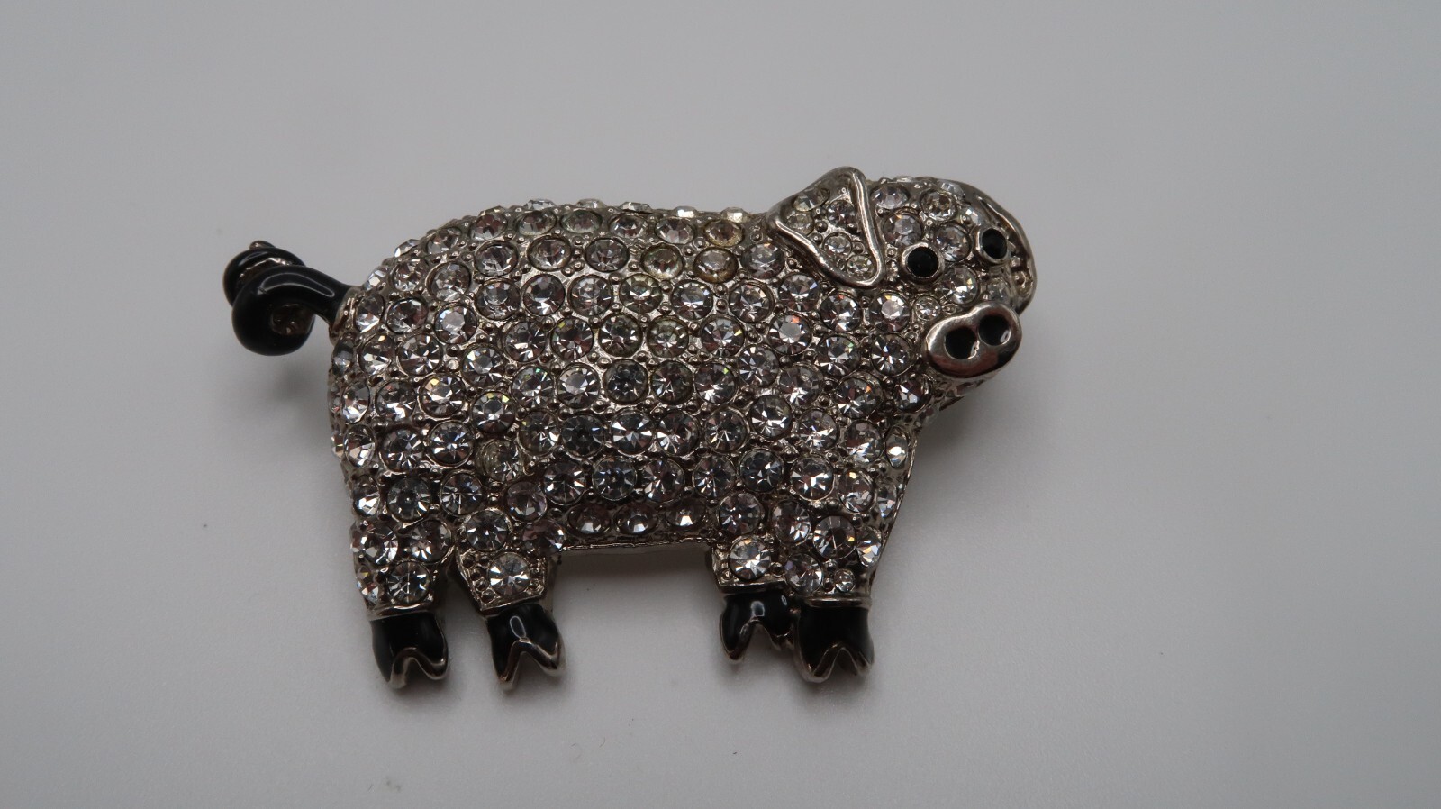 Vintage Silver Rhinestone Pig Brooch 5.5cm BB11