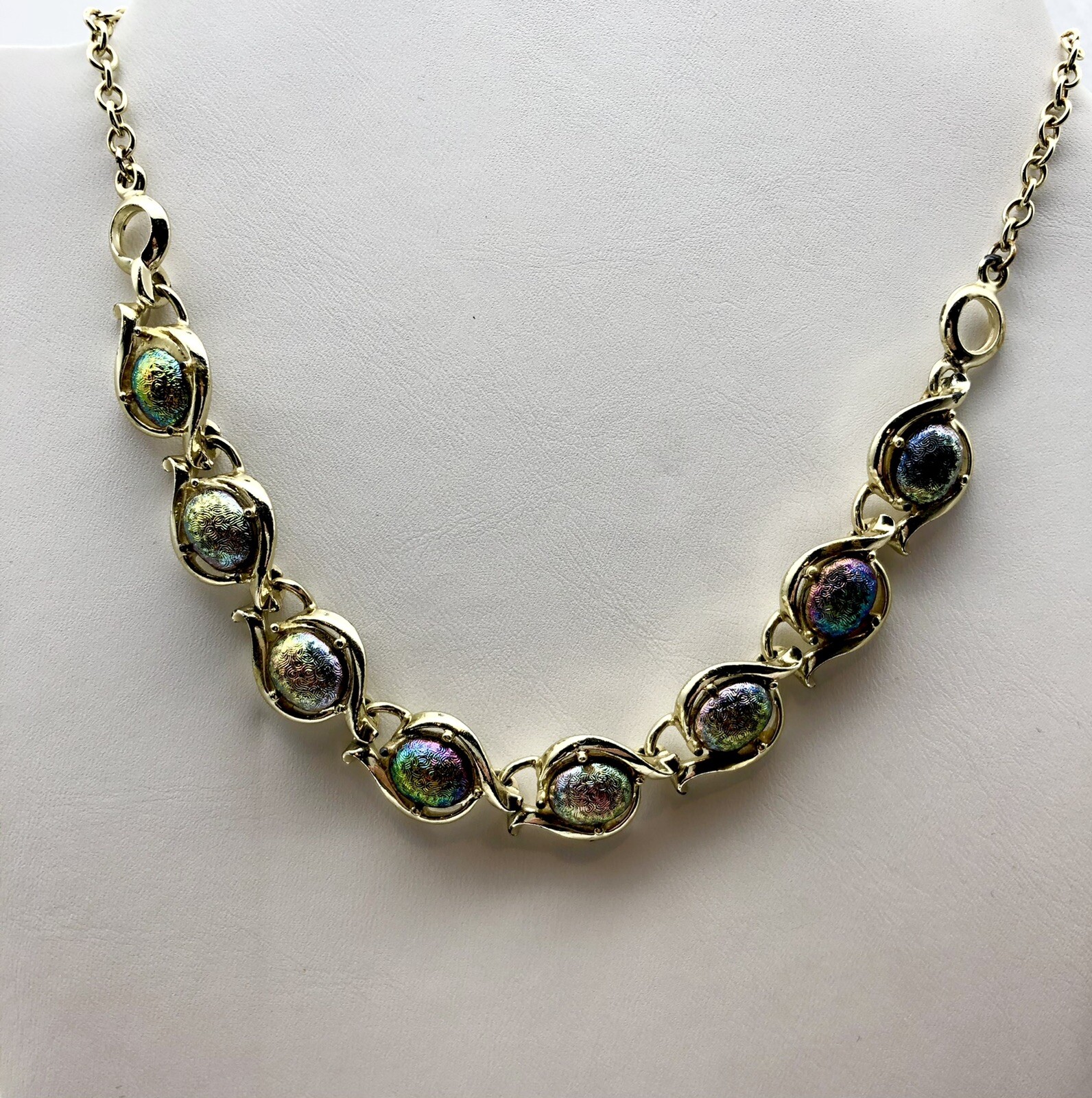 vintage Goldtone Necklace with beautiful colors hook clasp