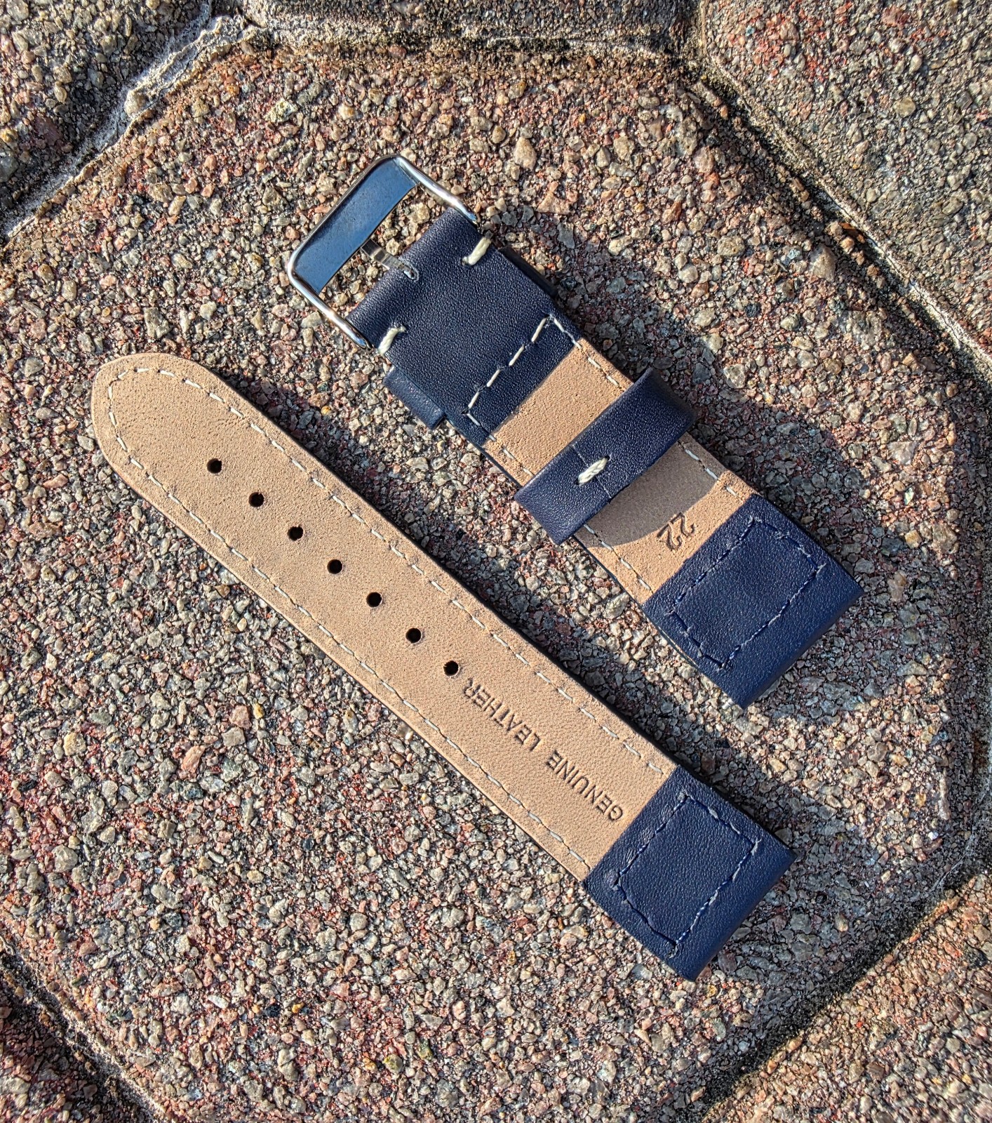 22MM Black Aviator Pilot with 2 SOLID Stainless Genuine Leather watch band strap