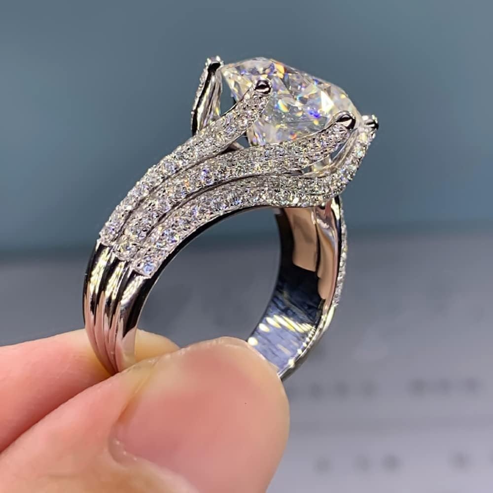 5CT VVS1 Sterling Silver Moissanite Engagement Ring Wedding Band For Women