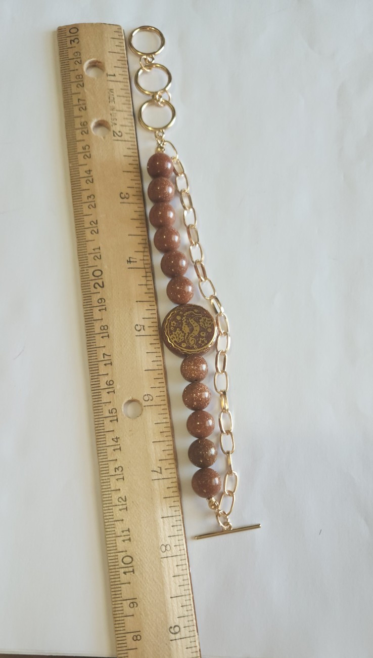 Golden Sandstone Beaded Toggle Bracelet – 6.5-8.5 inches