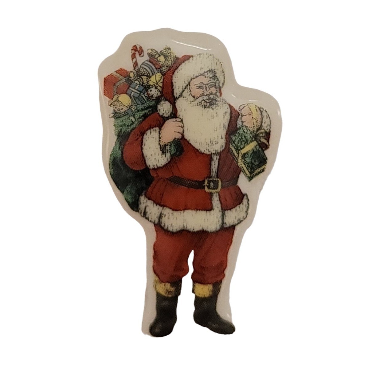 Spode Vintage 1990s Ceramic Santa Claus Brooch Christmas Tree Cheers Pin K681