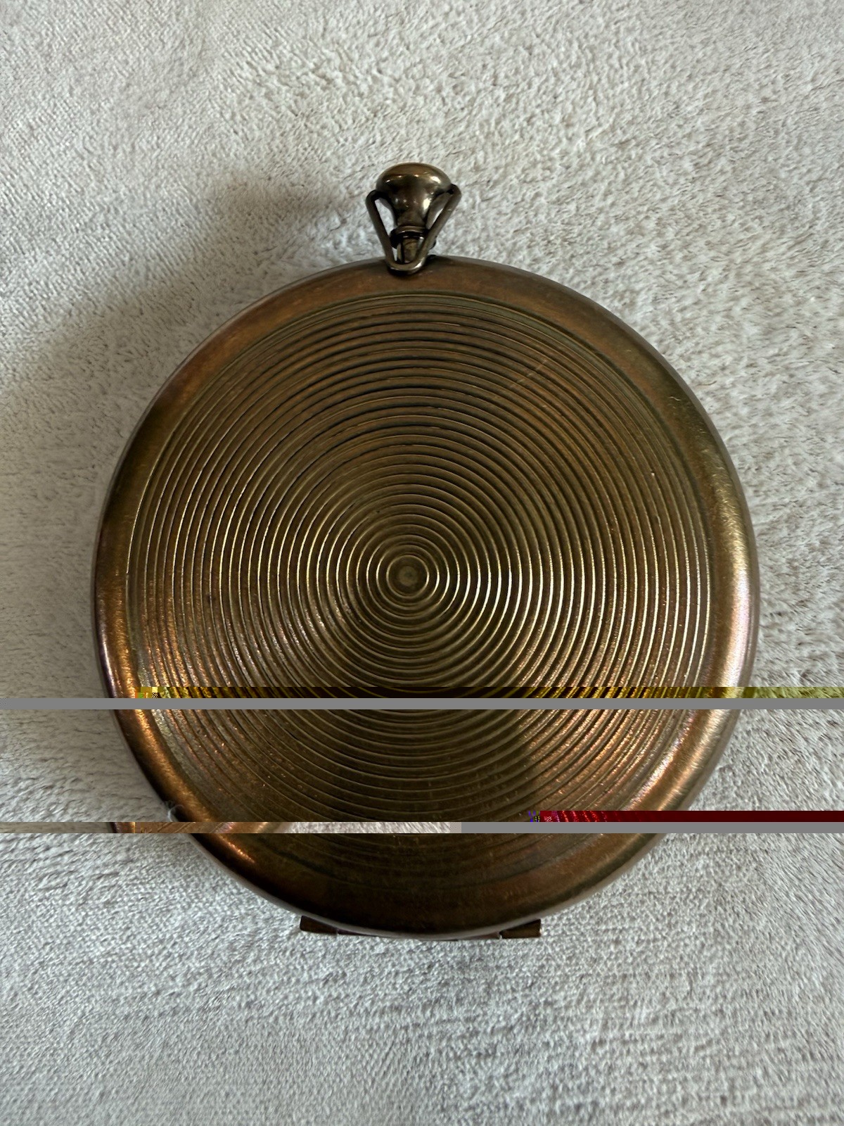Vtg Gold Tone Round Hinged Cosmetic Compact Case Star Engraved W/Powder & Pad