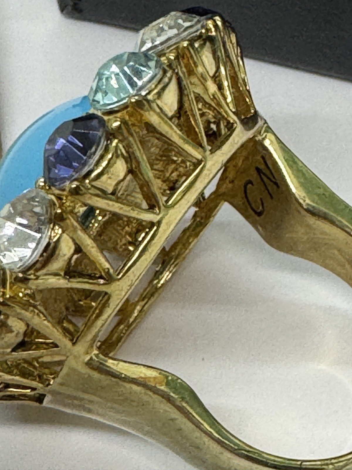 Badgley Mischka Turquoise Blue Clear Rhinestone Cocktail Ring Size 10